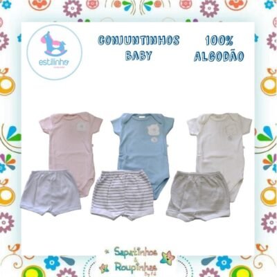 Estilinho - Conjunto Infantil Ursinho Body e Shorts