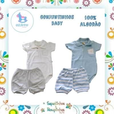 Estilinho - Conjunto Infantil Ursinho Body Gola Polo e Shorts