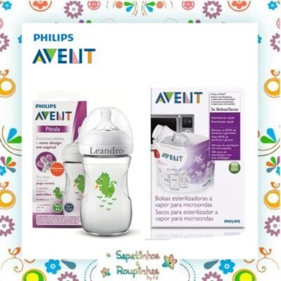 Philips Avent - Kit Mamadeira 260ml dragão e 5 Sacos para esterilização com gravação a laser