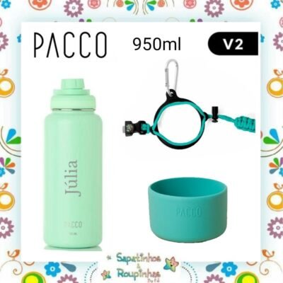 Pacco - Kit Garrafa Térmica 950ml, Capa Protetora e Alça Hydra com gravação a laser