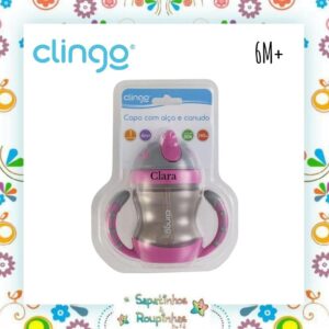 Clingo - Kit Tigelas c/Tampa e Copo c/Canudo 6M+ Rosa com gravação a laser  - Imagem 6