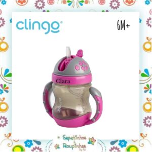 Clingo - Kit Tigelas c/Tampa e Copo c/Canudo 6M+ Rosa com gravação a laser  - Imagem 5