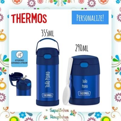 Thermos - Kit Garrafa Térmica e Pote Térmico Azul com gravação a laser