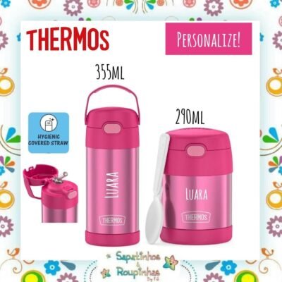 Thermos - Kit Garrafa Térmica e Pote Térmico Rosa com gravação a laser