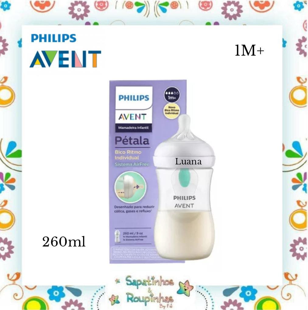 Philips Avent - Mamadeira Pétala 260ml AirFree com gravação a laser
