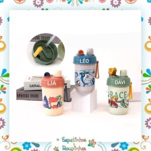 Conjunto de Marmita redonda mais Copo com Canudo e com gravação a laser - Imagem 5