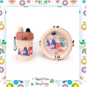 Conjunto de Marmita redonda mais Copo com Canudo e com gravação a laser - Imagem 3