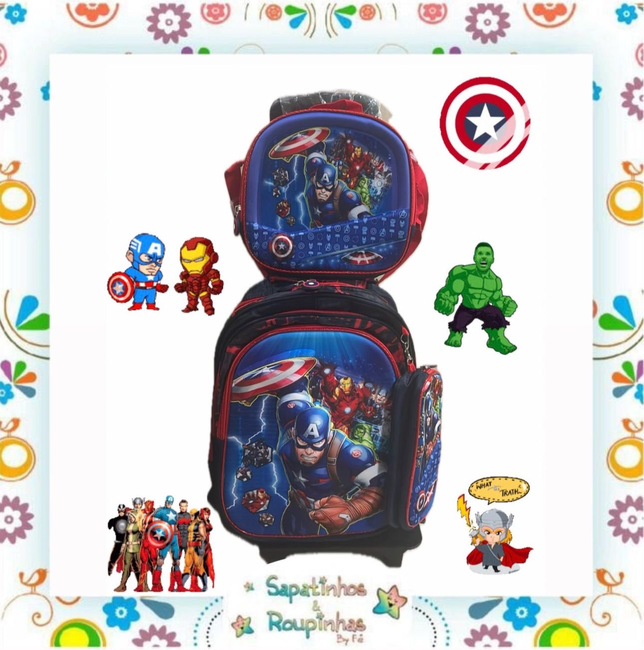 Kit 3 em 1 – Mochila de Rodinha + Lancheira + Estojo de Personagens - Imagem 33