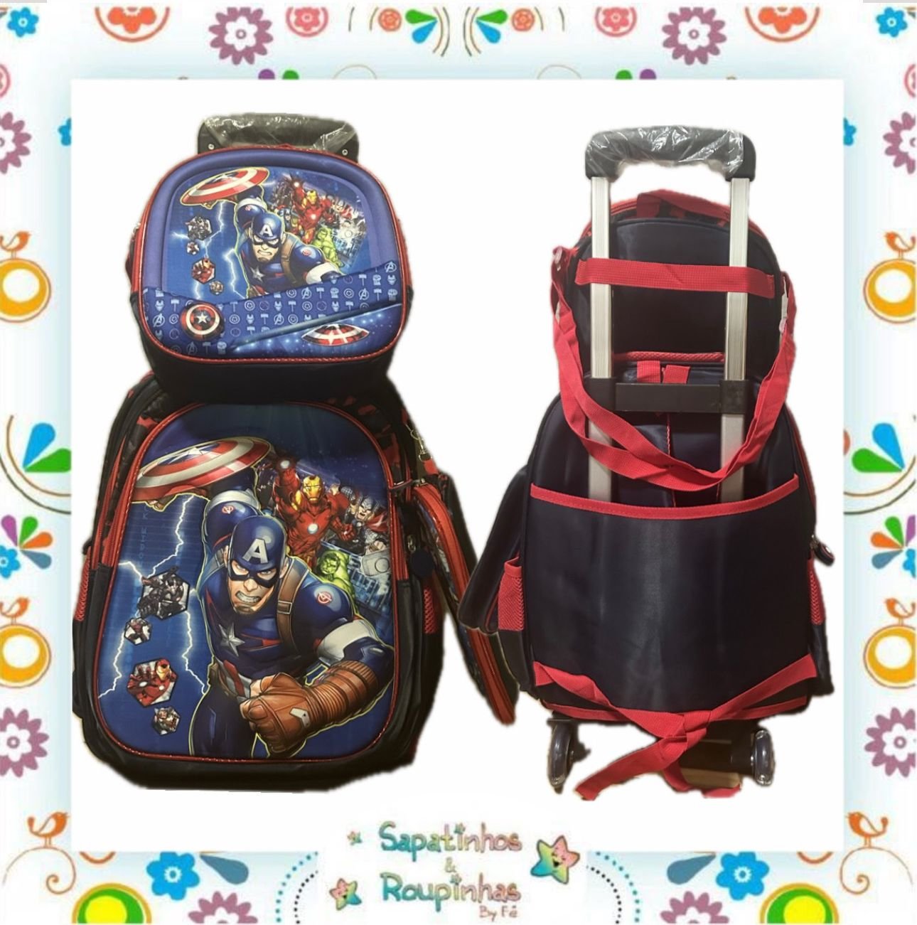 Kit 3 em 1 – Mochila de Rodinha + Lancheira + Estojo de Personagens - Imagem 31