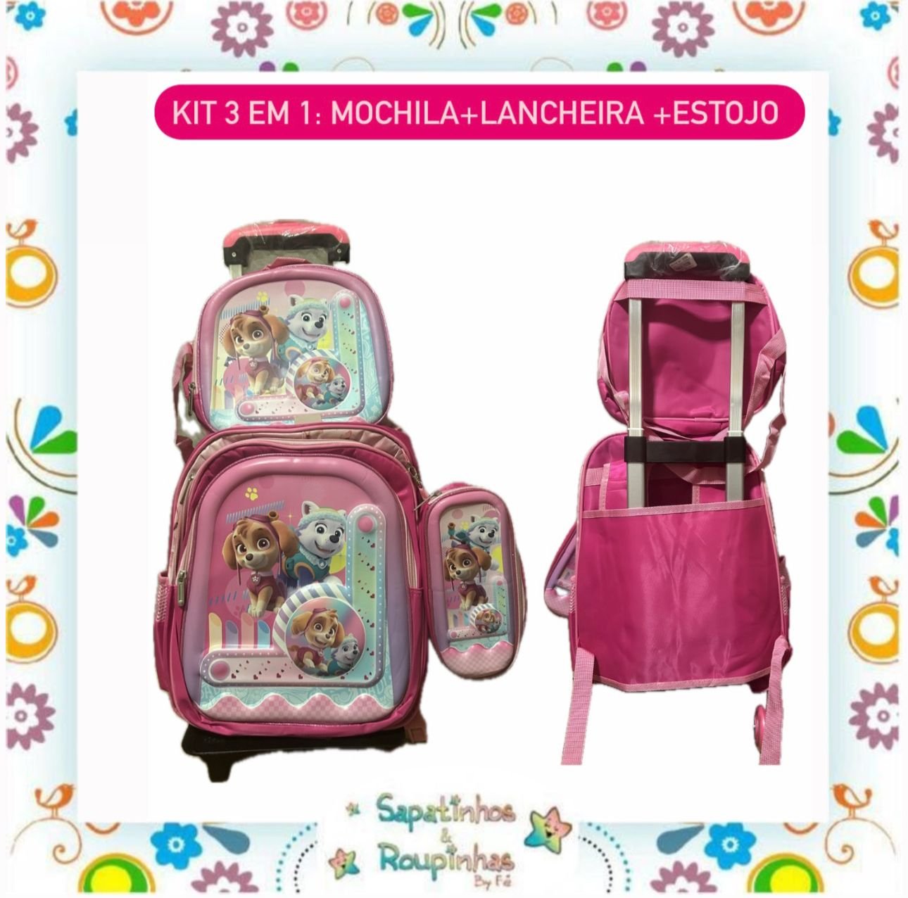 Kit 3 em 1 – Mochila de Rodinha + Lancheira + Estojo de Personagens - Imagem 25