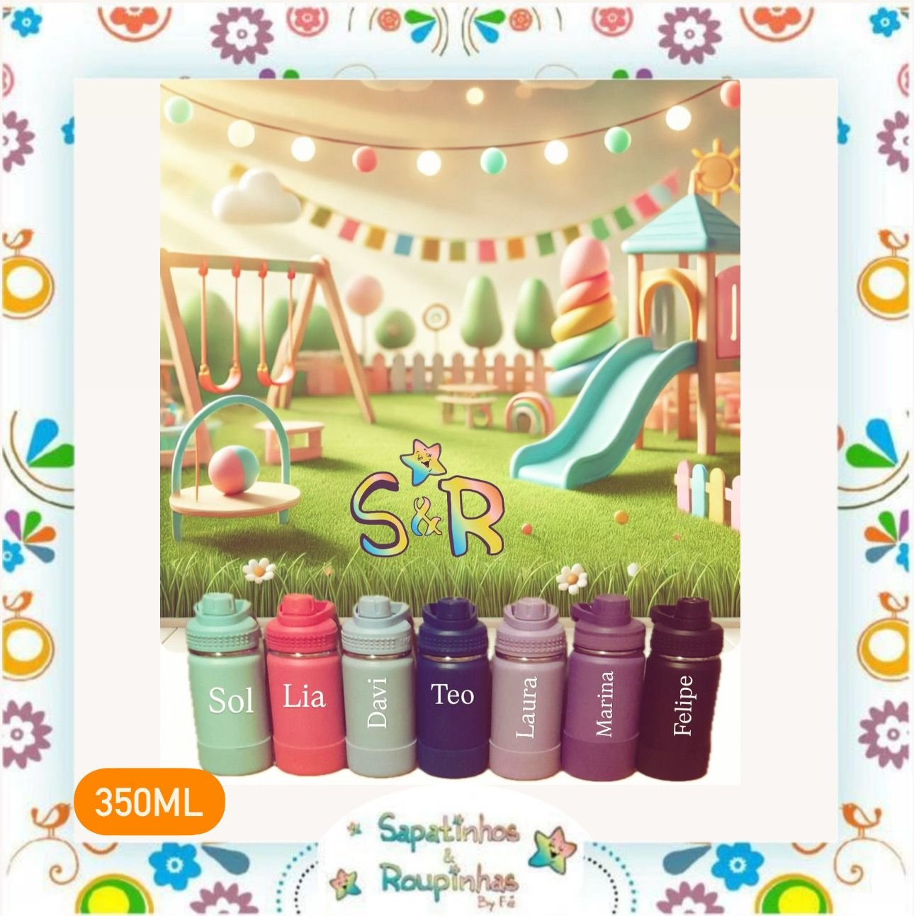 S&R - Garrafa Térmica 350ml sem Canudo com base de silicone personalizada
