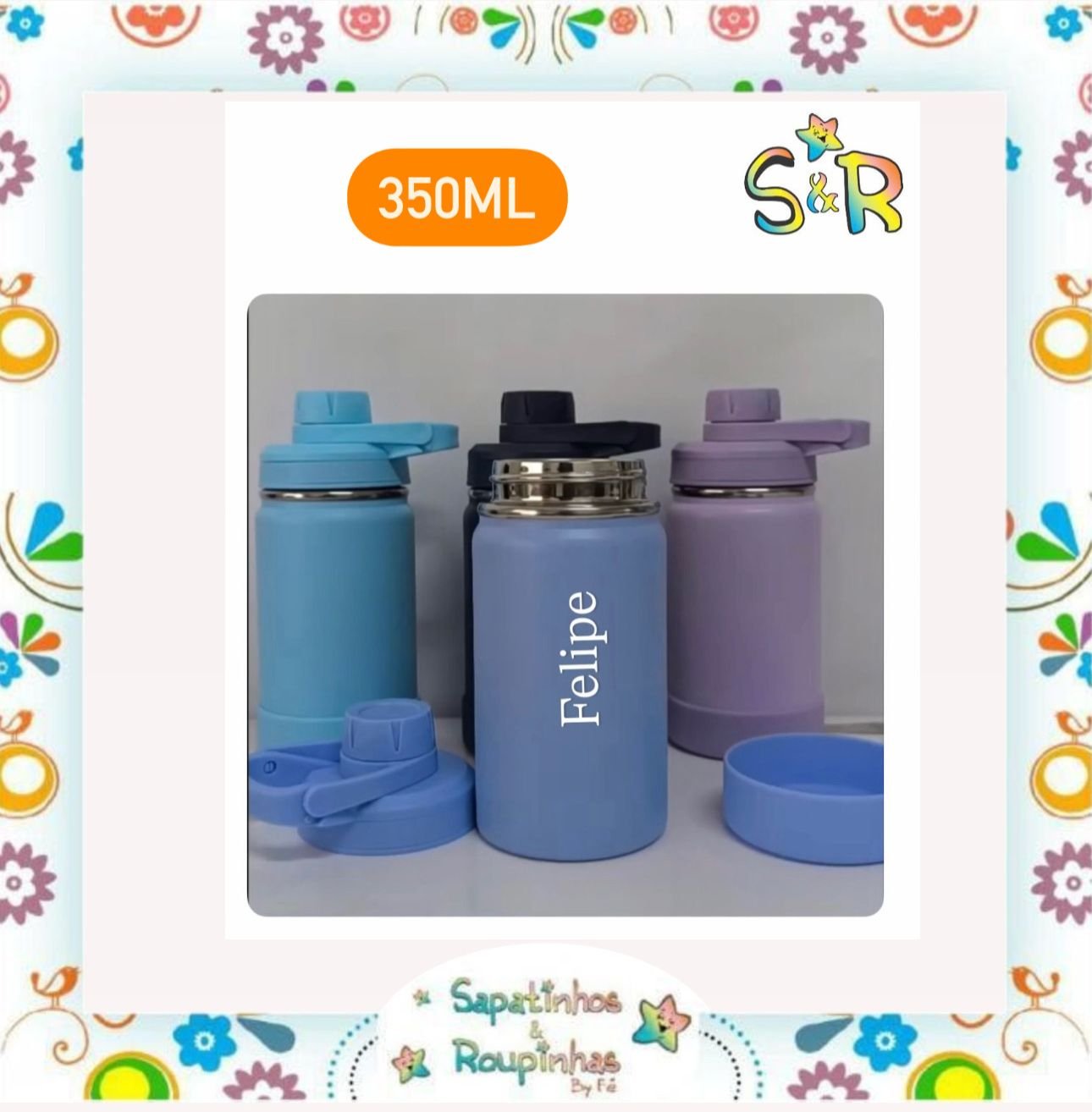 S&R - Garrafa Térmica 350ml sem Canudo com base de silicone personalizada - Imagem 3