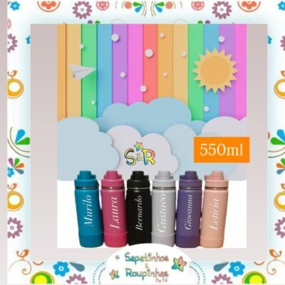 S&R - Garrafa Térmica 550ml sem Canudo com base de silicone personalizada