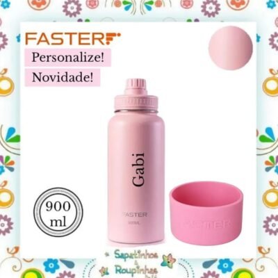Faster – Kit Garrafa Térmica 900ml, Capa Silicone com gravação a laser